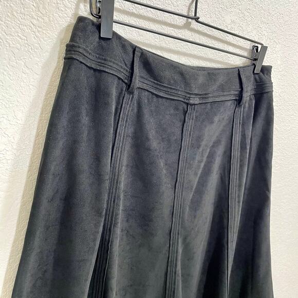 Vintage 90s Women's Larry Levine Black Paneled Midi Faux Suede Skirt - Sz 12 - Picture 2 of 10